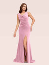 Sexy Open Back Cowl Side Slit Long Mermaid Velvet Party Prom Dresses 2023