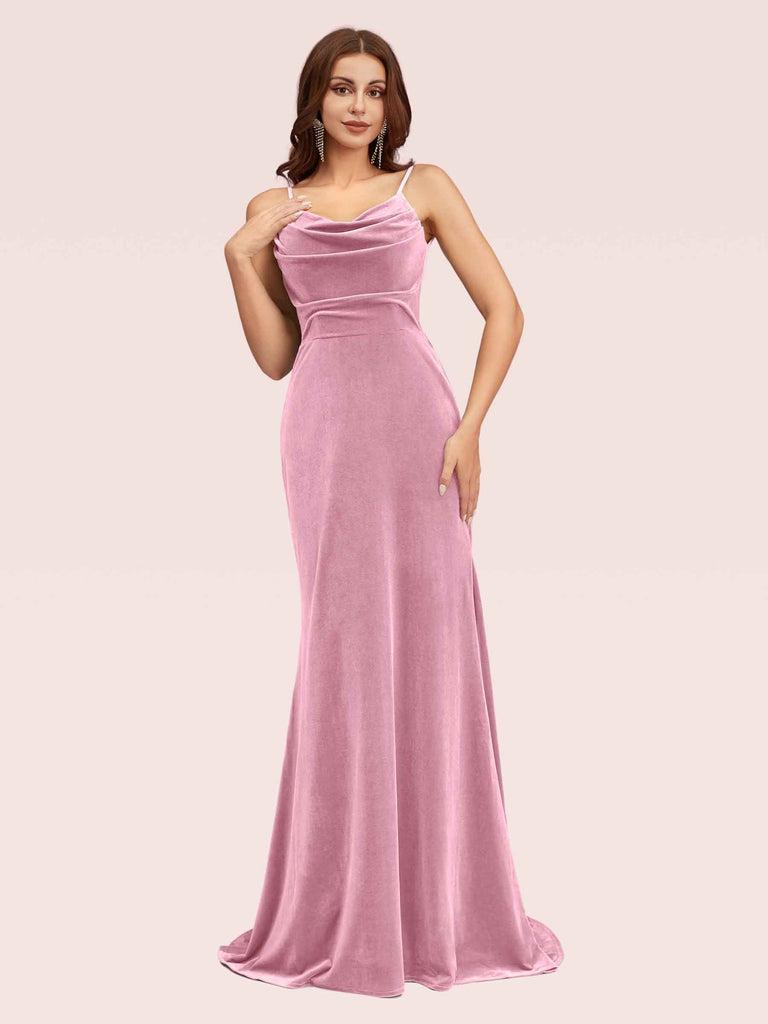 Modern Velvet Spaghetti Straps Long Mermaid Bridesmaid Dresses Online For Sale Modern Velvet Spaghetti Straps Long Mermaid Bridesmaid Dresses Online For Sale