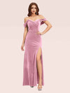 Sexy Side Slit Off Shoulder Long Mermaid Velvet Bridesmaid Dresses Online