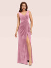 Sexy V Neck Long Velvet Graduation Prom Dresses Online With Slit