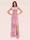 Sexy Simple One Shoulder Long Velvet Graduation Prom Dresses With Slit