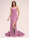 Sexy Backless Spaghetti Straps Side Slit Stretchy Jersey Long Mermaid Bridesmaid Dresses