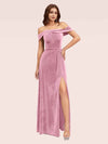 Elegant Stretch Velvet Off Shoulder Side Slit Long Formal Prom Dresses Online