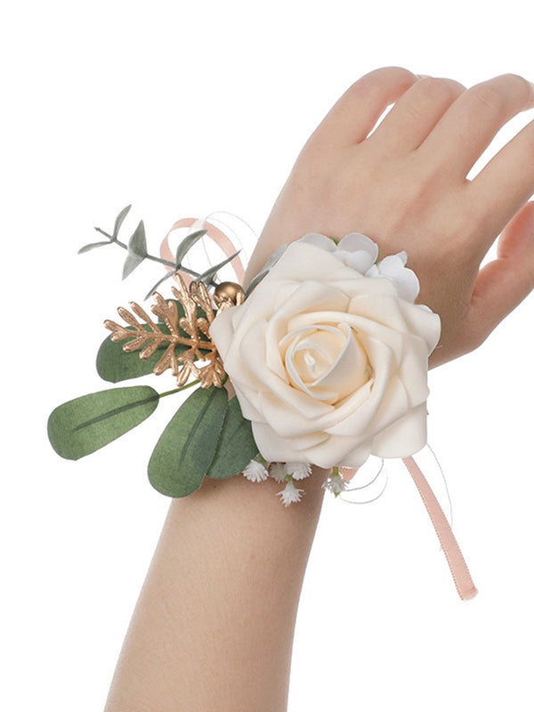 Bridesmaids Wrist Flower Champagne Green Lleaf Hand Flower Men Corsage Clothing Accessories, CG61464