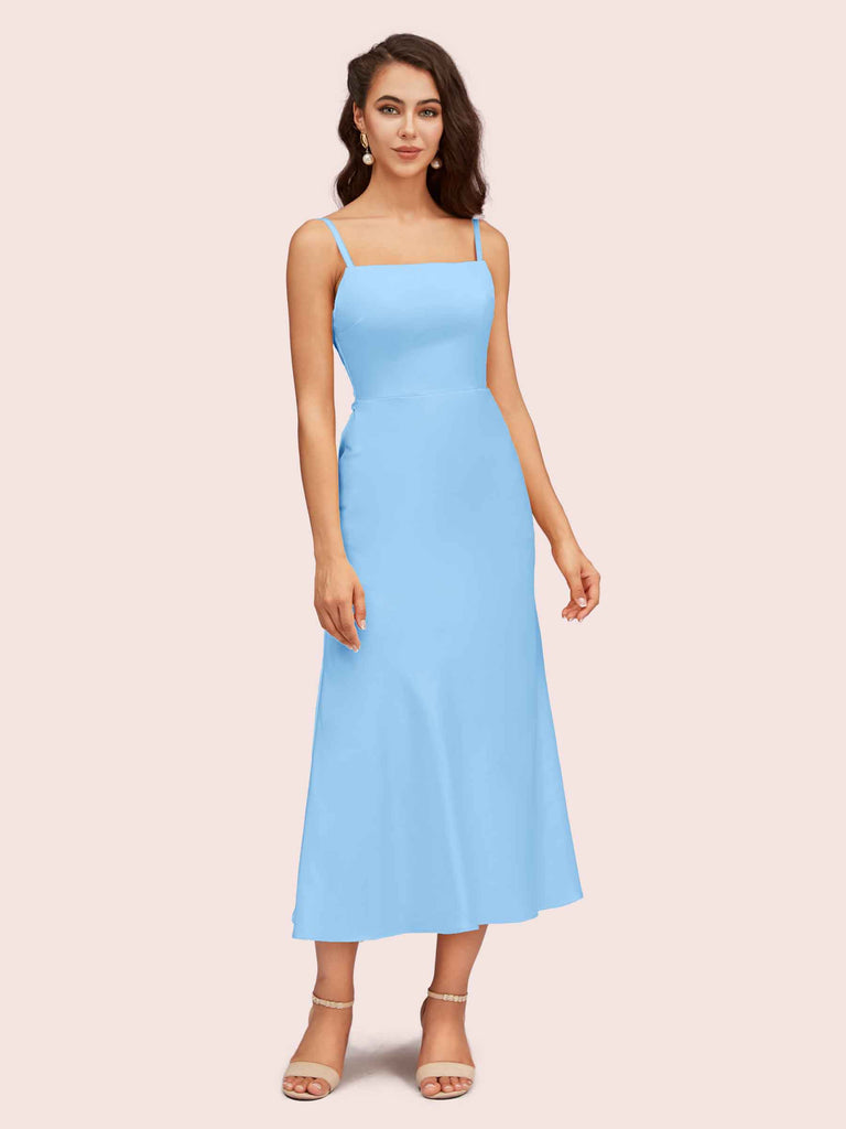 ankle length bridesmaid dresses Elegant Ankle Length Spaghetti Straps Short Soft Satin Bridesmaid Dresses