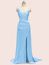 Unique See Through Side Slit Soft Satin Long Formal Prom Dresses Online