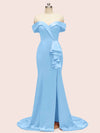 Elegant Off Shoulder Mermaid Long Soft Satin Party Prom Dresses For Women