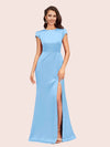 Sexy Open Back Mermaid Short Sleeves Long Silky Satin Formal Prom Dresses Online