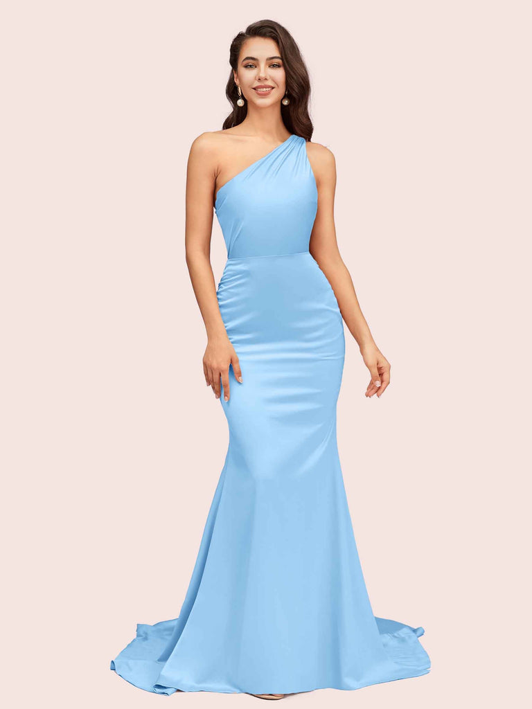 Sexy Backless One Shoulder Mermaid Soft Satin Party Prom Dresses Online Sexy Backless One Shoulder Mermaid Soft Satin Party Prom Dresses Online
