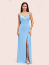 Simple Soft Satin Sexy Spaghetti Straps Long Side Slit Bridesmaid Dresses