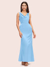 Elegant Cowl Neck Mermaid Long Soft Satin Party Prom Dresses Online