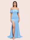 Elegant Soft Satin Off Shoulder Long Mermaid Graduation Prom Dresses With Slit