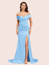 Sexy Side Slit Mermaid Off Shoulder Long Soft Satin Bridesmaid Dresses Online