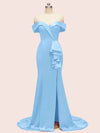 Elegant Off Shoulder Mermaid Long Soft Satin Bridesmaid Dresses 2023