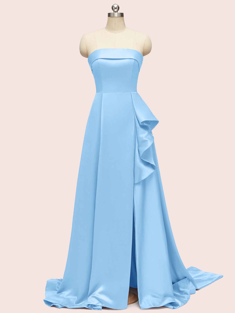 Elegant Strapless Long Soft Satin Bridesmaid Dresses Online