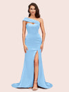 Sexy Mermaid One Shoulder Long Soft Satin Bridesmaid Dresses With Slit