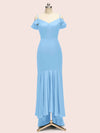 Sexy Cold Shoulder High Low Asymmetric Soft Satin Shot Formal Prom Dresses Online
