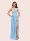 Sexy V Neck Long Soft Satin Side Slit Bridesmaid Dresses Online