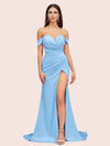 Sexy Side Slit Off Shoulder Long Soft Satin Mermaid Bridesmaid Dresses