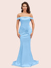 Sexy Off Shoulder Mermaid Long Silky Satin Formal Prom Dresses 2023