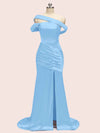 Sexy Mermaid One Shoulder Long Soft Satin Side Slit Formal Prom Dresses Online