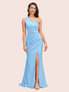 Elegant One Shoulder Mermaid Side Slit Silky Satin Evening Prom Dresses Online