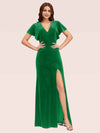 Sexy Bat Sleeves V-neck Long Stretch Velvet Bridesmaid Dresses With Slit For Sale
