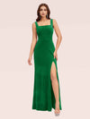 Elegant Velvet Square Neck Sleeveless Long Mermaid Bridesmaid Dresses With Slit