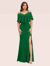 Sexy Cold Shoulder Velvet Mermaid Long Evening Prom Dresses With Slit