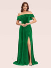 Elegant Off Shoulder Side Slit Long Velvet Bridesmaid Dresses Online
