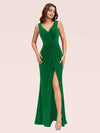 Elegant Mermaid V-Neck Long Side Slit Off Shoulder Graduation Prom Dresses