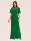 Elegant Velvet Bateau Bat Sleeve Side Slit Long Bridesmaid Dresses With Slit
