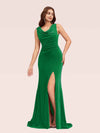 Sexy Open Back Cowl Side Slit Long Mermaid Velvet Party Prom Dresses 2023