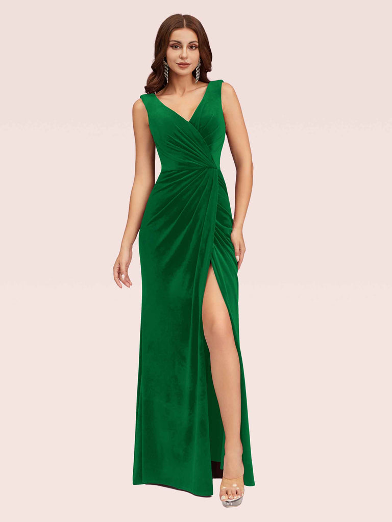 Sexy V Neck Long Velvet Bridesmaid Dresses Online With Slit Sexy V Neck Long Velvet Bridesmaid Dresses Online With Slit