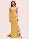 Sexy V-neck Side Slit Stretchy Jersey Long Mermaid Bridesmaid Dresses