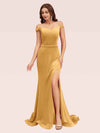Sexy Off Shoulder Side Slit Stretchy Jersey Long Mermaid Bridesmaid Dresses Online