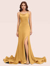 Sexy Backless Criss Cross Side Slit Stretchy Jersey Long Mermaid Bridesmaid Dresses