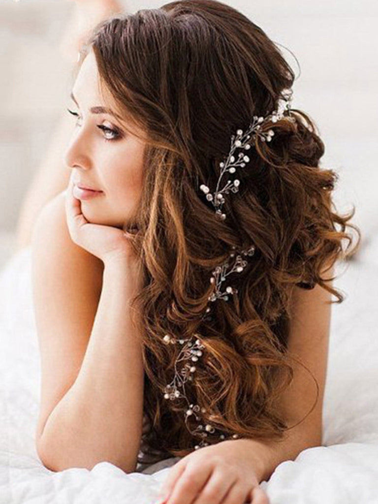 Exquisite Gold, and Silver Bridal Hair Vine | Extra Long Pearl and Crystal Beads | Hand knitting Wedding Hair Jewelry