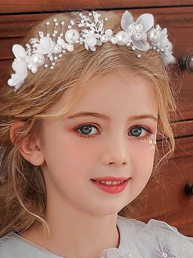 Princess Flower Pearl Crystal Headpiece | Wedding Hair Accessories for Girls and Women
