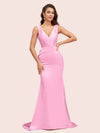 Sexy V-Neck Mermaid Long Silky Satin Formal Prom Dresses For Women