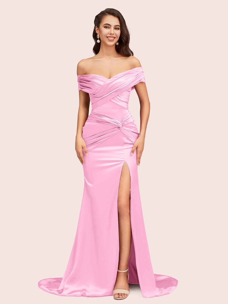 Sexy Light Pink One-shoulder Lace Mermaid Side-slit Long Bridesmaid Dr –  AlineBridal