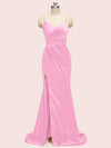 Fancy Spaghetti Straps Mermaid Long Soft Satin Girls Party Prom Dresses Online With Slit