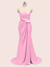 Sexy Spaghetti Straps V-Neck Side Slit Long Satin Mermaid Party Prom Dresses Online