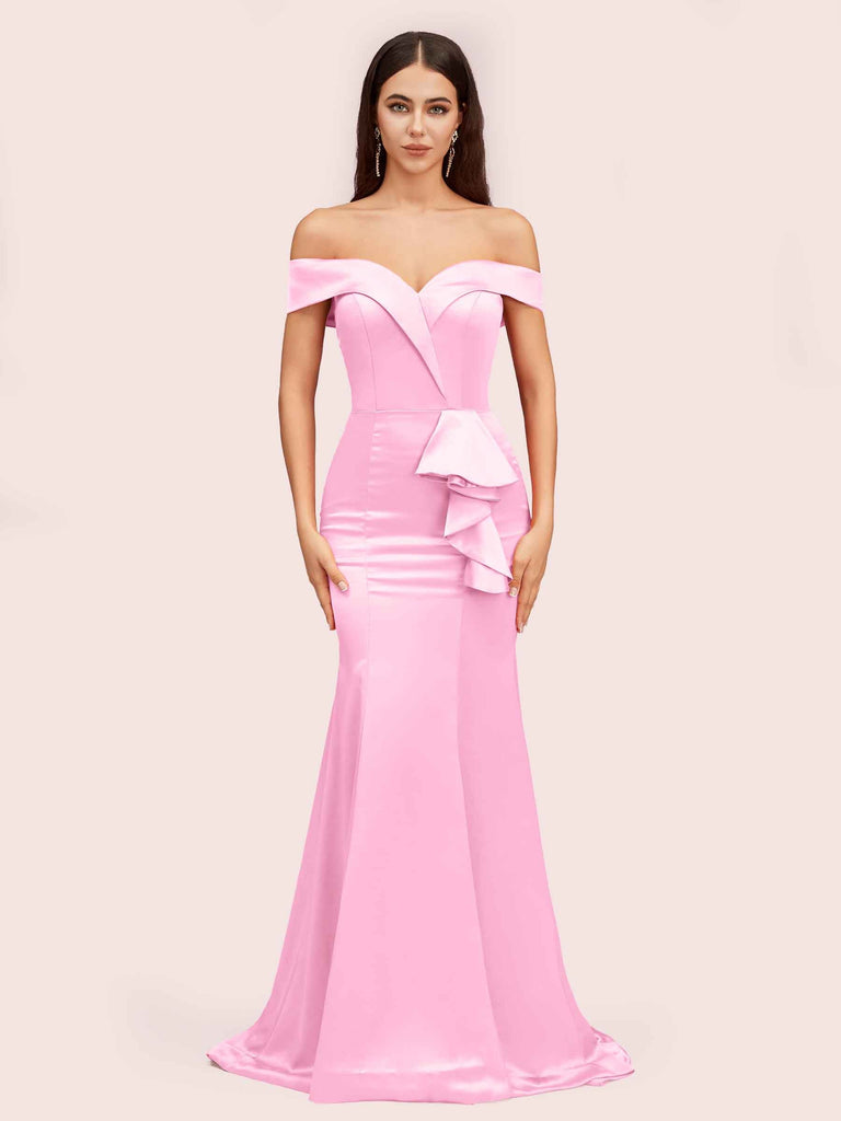 Elegant Soft Satin Mermaid Off Shoulder Unique Long Evening Prom Dresses Online Elegant Soft Satin Mermaid Off Shoulder Unique Long Evening Prom Dresses Online