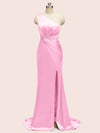 Sexy Side Slit Open Back One Shoulder Long Satin Party Prom Dresses Online