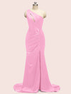 Sexy Mermaid One Shoulder Long Soft Satin Bridesmaid Dresses With Slit