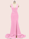 Sexy V-neck Criss Cross Side Slit Long Soft Satin Mermaid Formal Prom Dresses Online