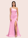Soft Satin One Shoulder Side Slit Silky Long Mermaid Bridesmaid Dresses Online For Sale