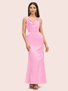 Elegant Cowl Sleeveless Sheath Long Soft Satin Bridesmaid Dresses Online