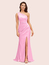 Elegant One Shoulder Mermaid Side Slit Silky Satin Evening Prom Dresses Online
